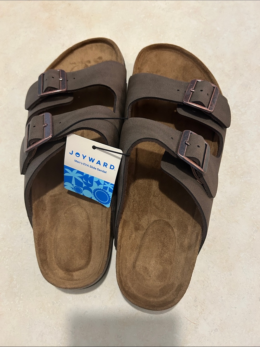 Joyward Men's Brown Double-Buckle Slide Sandals
